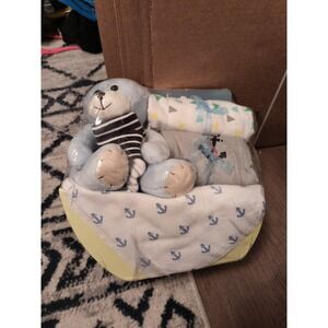 Baby Boy Book Basket Baby Shower Gift For Baby Sealed Book, Bear, Socks,Baby Bib